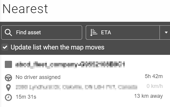 Nearest Asset view setup.